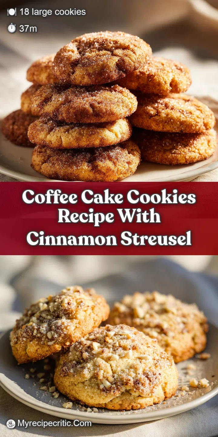 Close-up of a soft, chewy coffee cake cookie revealing its moist interior and cinnamon swirl, promising a sweet, comfortin...