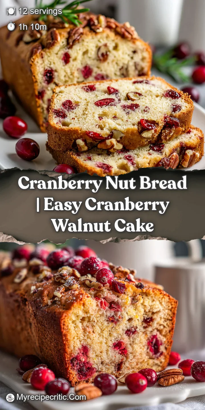Close-up of cranberry nut bread reveals a tender texture, glistening cranberries, and crunchy walnuts. Inviting, warm colo...