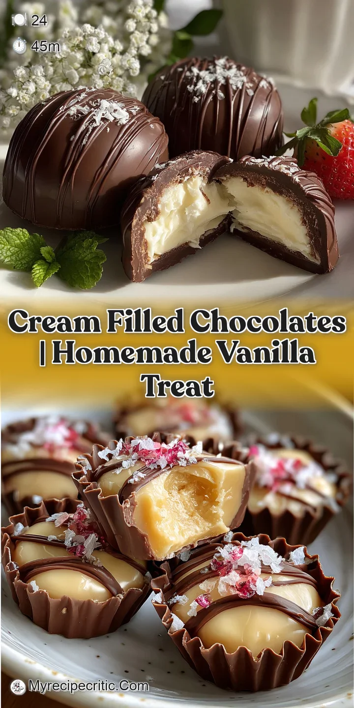 A close-up of a cut-open chocolate revealing a velvety, smooth white mascarpone filling. Rich, dark chocolate shell gleams...