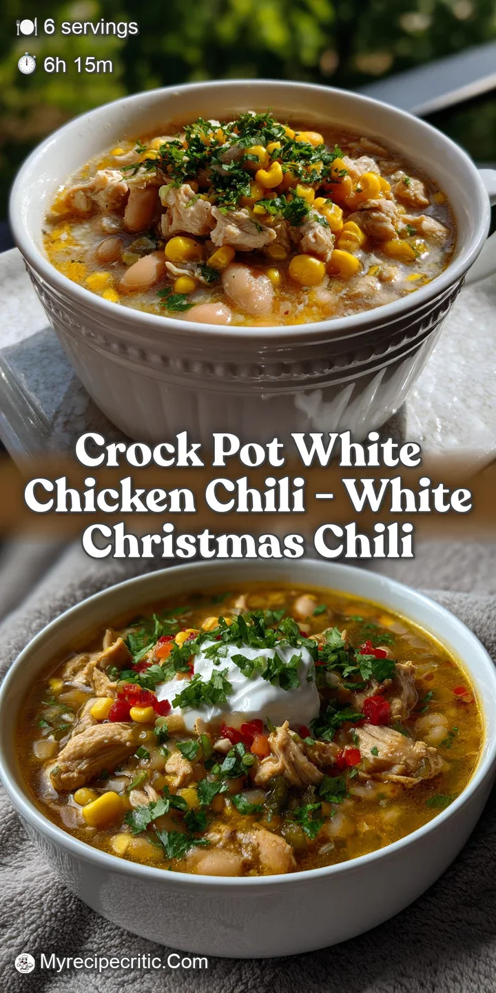 Close-up of a velvety white chicken chili, brimming with tender chicken, beans, and vegetables. Hints of spice and steam r...