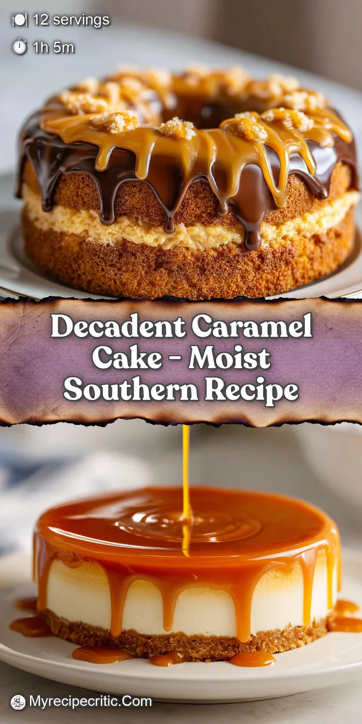 Close-up reveals the cake's glossy caramel, invitingly textured crumb, and the creamy frosting, promising a sweet, decaden...