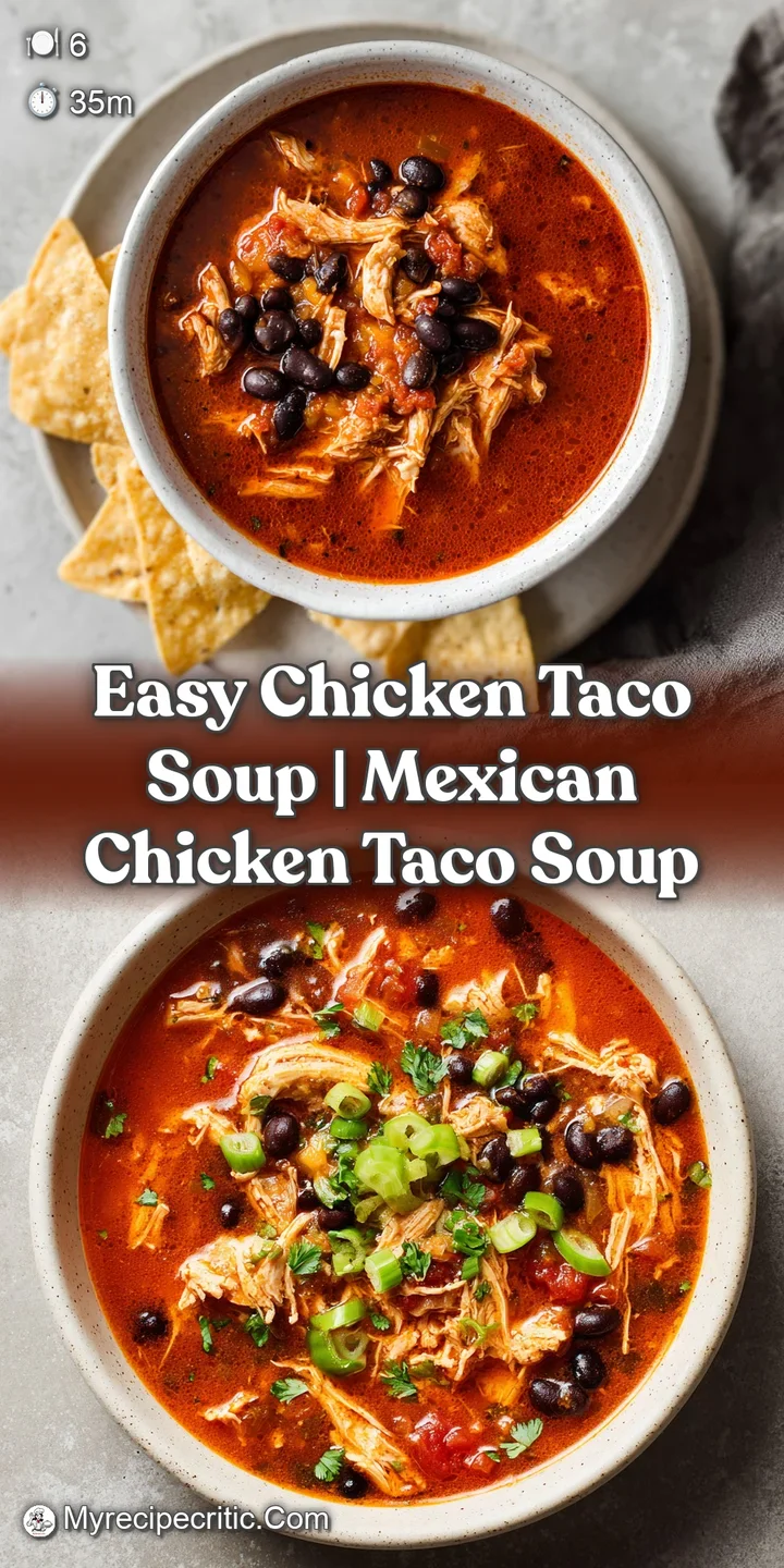 Close-up of tender shredded chicken and golden corn in a savory, steaming red broth with melted cheddar cheese.