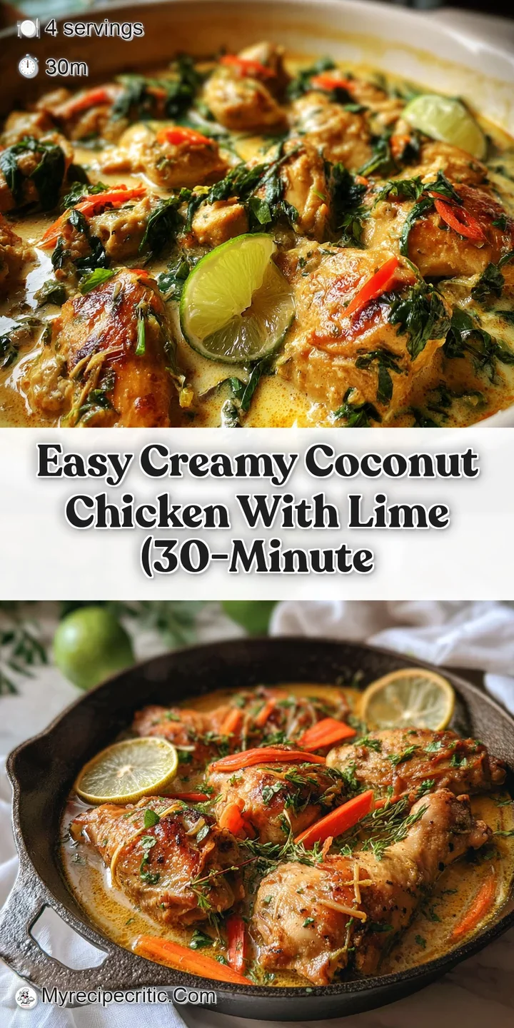 Close-up of creamy coconut chicken. Juicy chicken and bright green herbs showcase a luscious, flavorful dish.