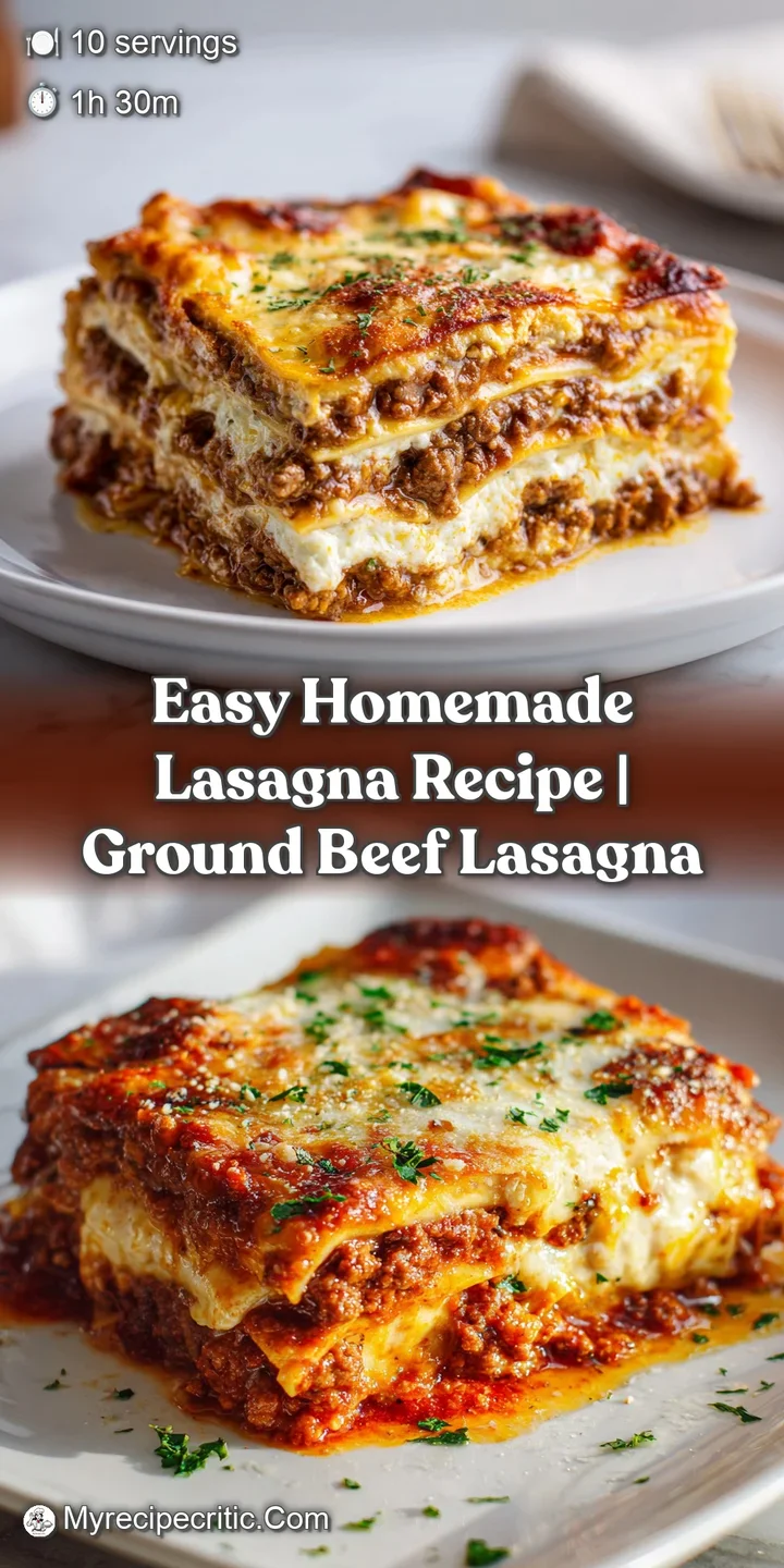 Close-up view of lasagna, the browned cheese crust with visible herbs and a rich, saucy interior. The steam hints at savor...