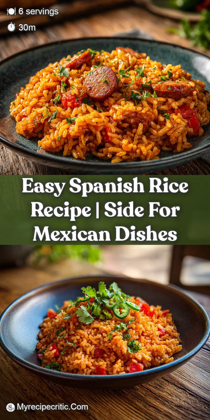Close-up shot of glistening Spanish rice, highlighting the individual grains and vibrant flecks of tomato, pepper, and onion.