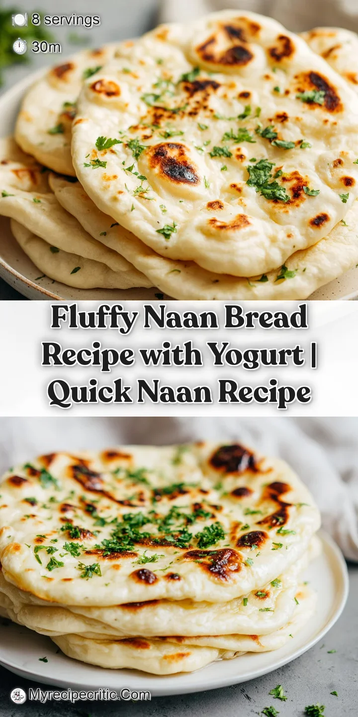 Close-up of soft, blistered naan bread showing fluffy texture, glistening with butter and a hint of green herbs, warm and ...