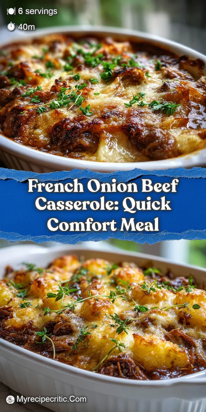 Close-up of a beef casserole with melted cheese, featuring caramelized onions peeking through a golden brown crust.