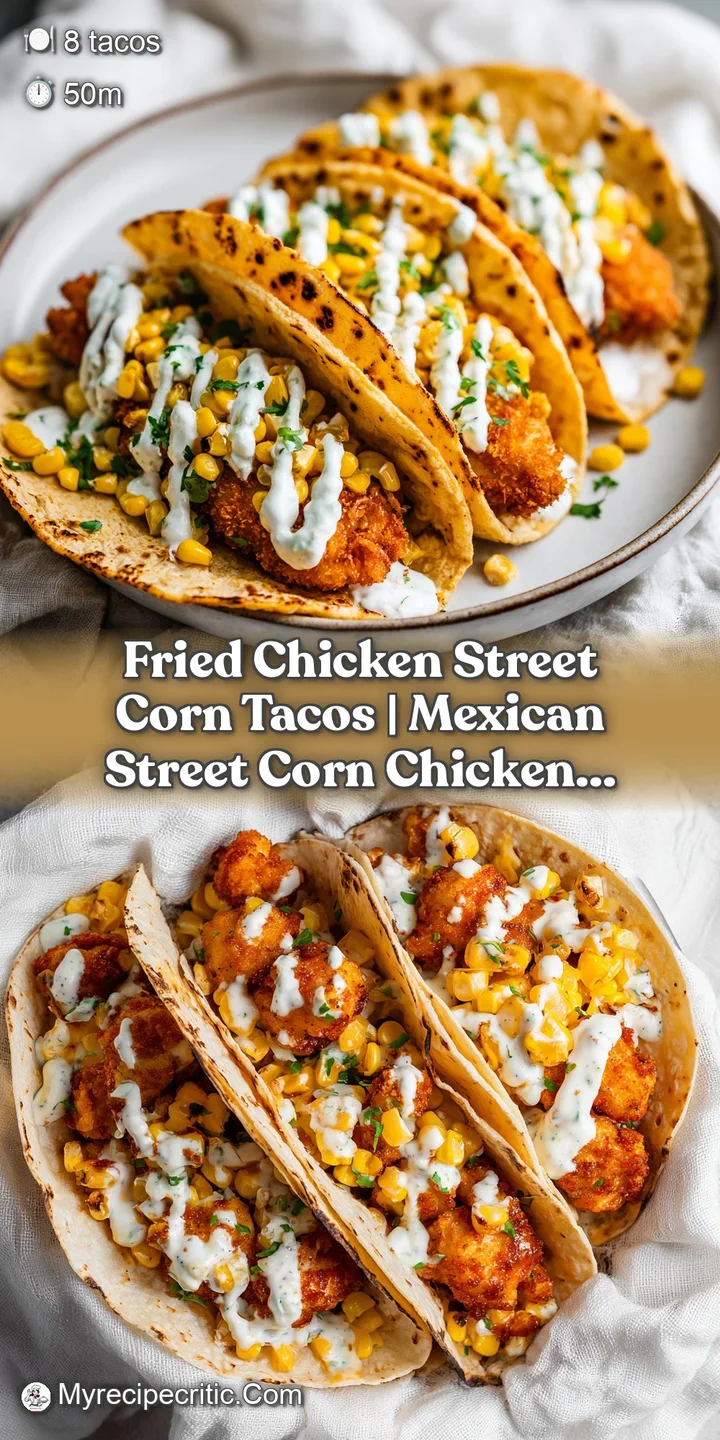 Extreme close-up of crispy breaded chicken and charred corn kernels glistening under a drizzle of creamy sauce.