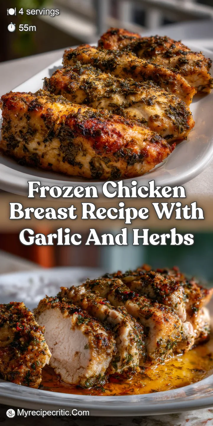 Close-up of a juicy chicken breast, showcasing a crispy, herb-infused crust and tender, flaky interior. The enticing aroma...