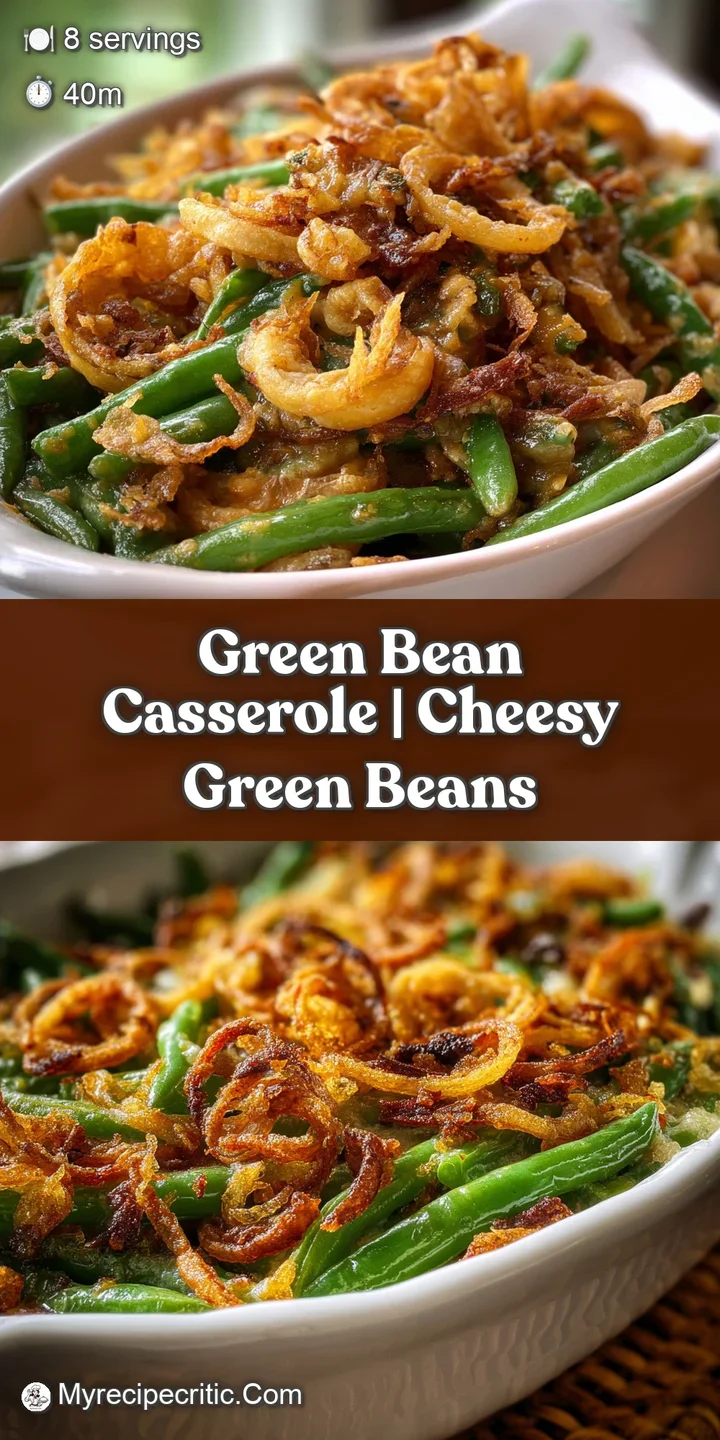 Close-up of golden crispy fried onions atop a creamy green bean casserole, showcasing the dish's textures and inviting aroma.