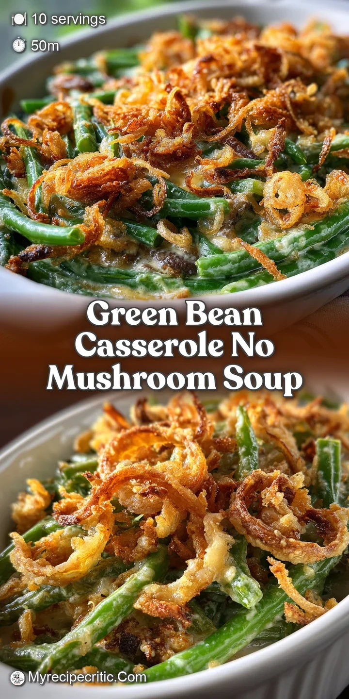 Close-up of a creamy, bubbly green bean casserole. Toasty fried onions add a delightful golden-brown crunch.