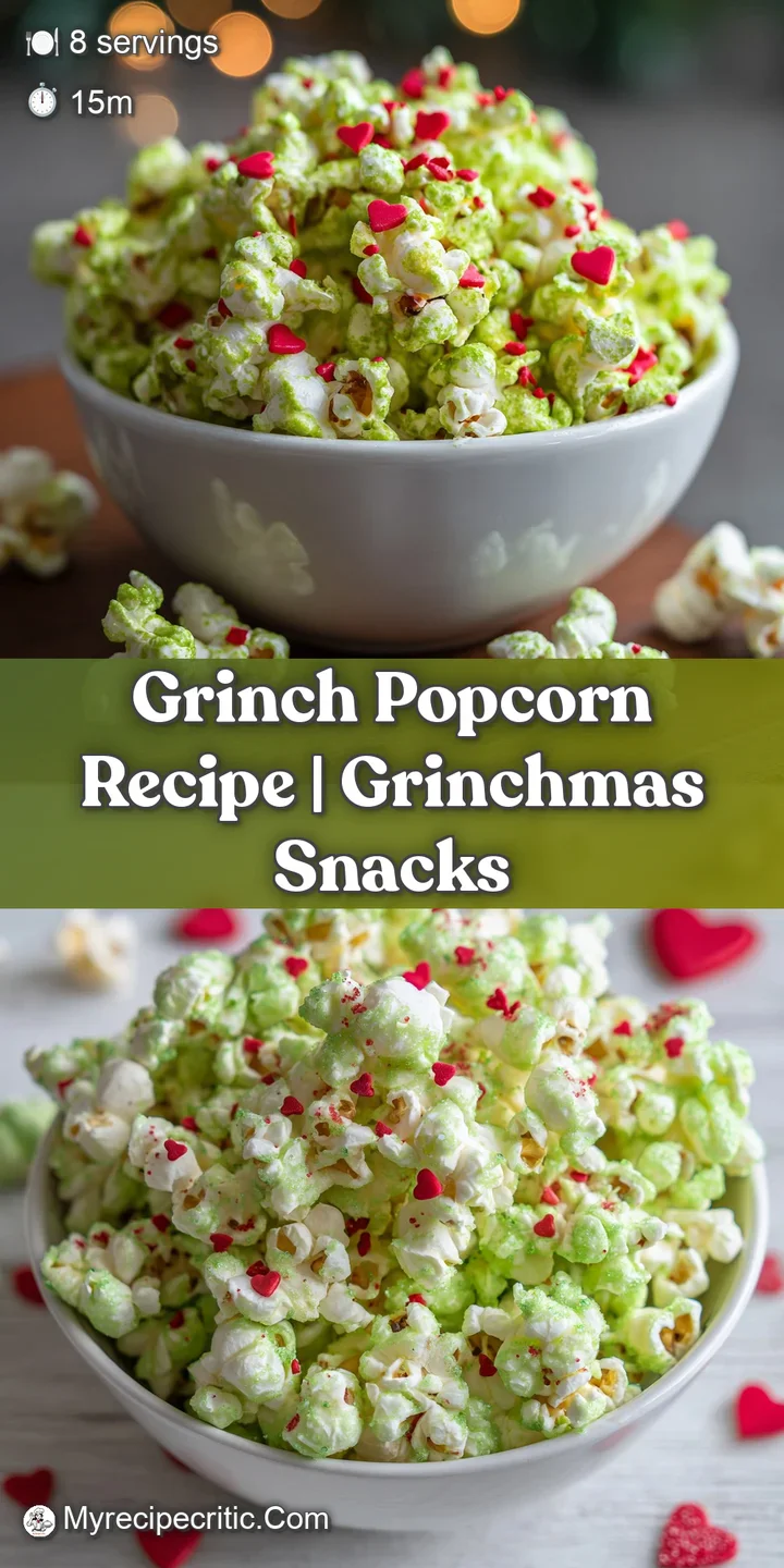 Close-up of crunchy, neon green popcorn kernels glazed in sweet chocolate and topped with tiny red candy bits.