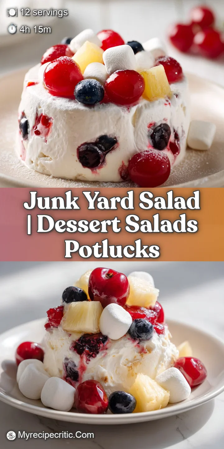 Close-up of glossy red cherries nestled in a rich, creamy salad with colorful bits of fruit and crunchy nuts