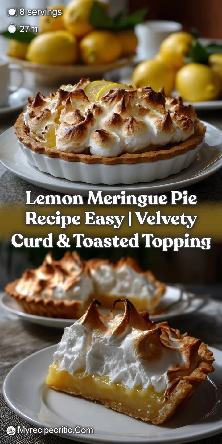Close-up of a luscious lemon meringue pie slice, revealing a bright yellow filling contrasted with a toasted, airy meringu...