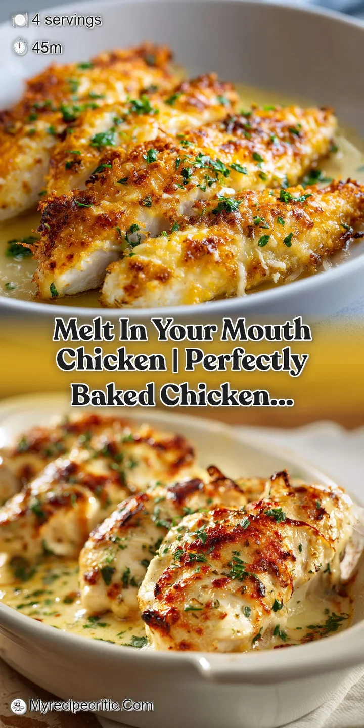 Close-up of a glistening, juicy chicken breast with a velvety sauce and a sprig of fresh, bright green thyme.