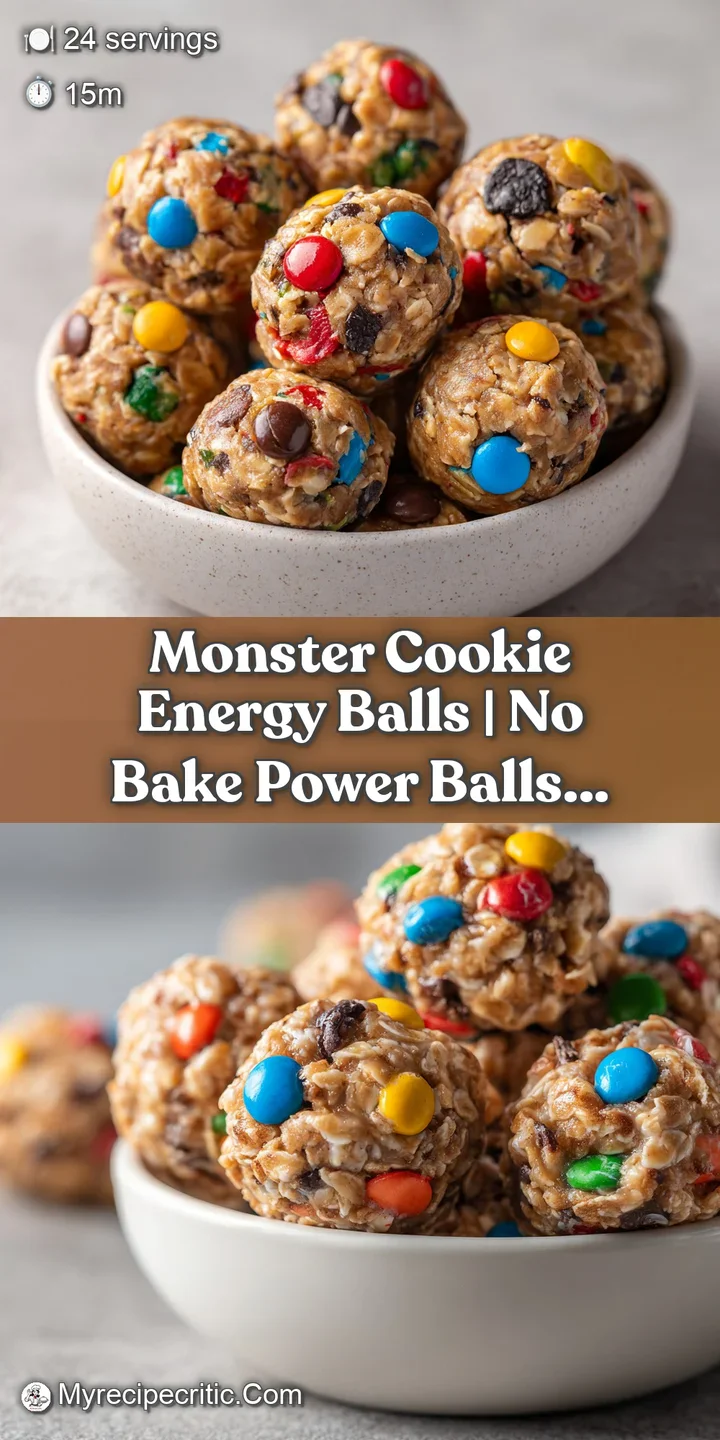 Close-up of a single energy ball, revealing chewy texture, melted chocolate chips, and vibrant candy pieces against a soft...