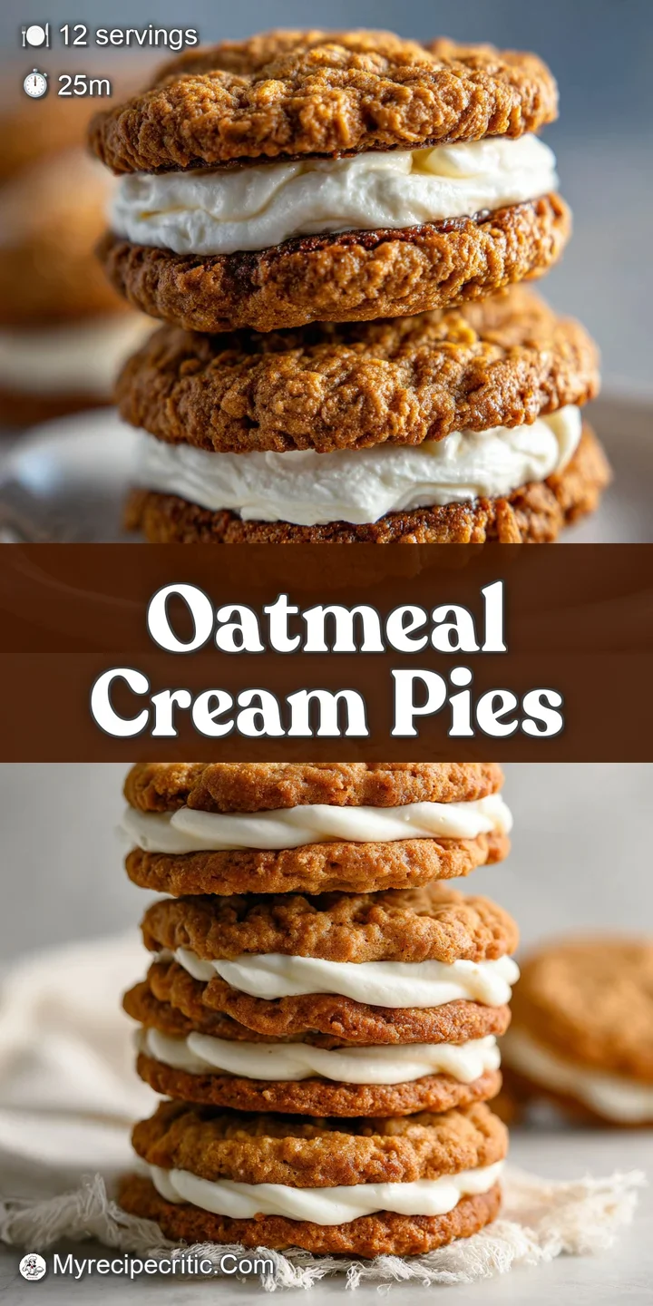 Close-up of an oatmeal cream pie revealing a soft, chewy cookie and a thick layer of sweet, vanilla cream filling.
