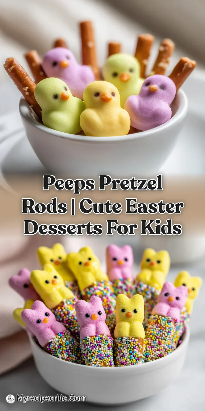 Close-up of a twisted pretzel rod generously coated in vibrant pink melted candy, topped with fluffy marshmallow chick wings.