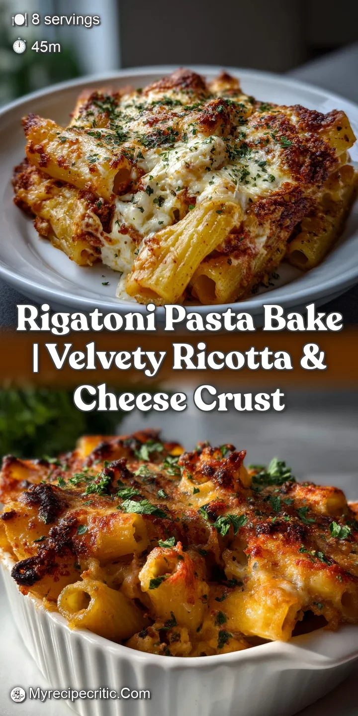 Close-up of a fork twirling rigatoni pasta coated in a vibrant tomato sauce, creamy ricotta visible. Steam rising, invitin...