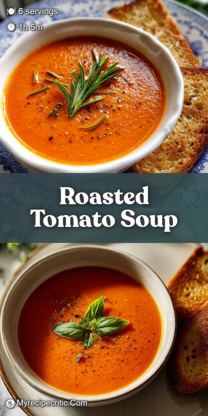 Close-up of rich, red tomato soup with glistening surface, fragrant basil, hints of olive oil. Inviting and comforting tex...