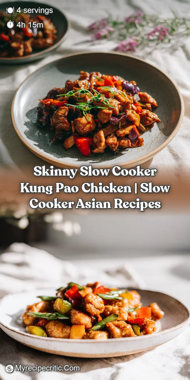 Close-up of tender chicken pieces coated in a glossy, savory sauce with bright red chili flakes and peanuts.