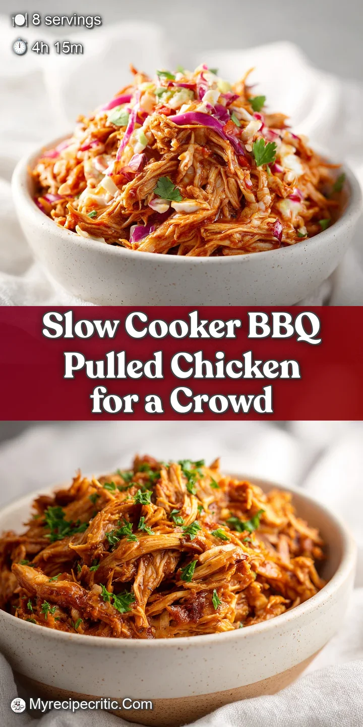 Close-up of moist, flavorful pulled chicken glistening with BBQ sauce, showcasing the tender, shredded texture.