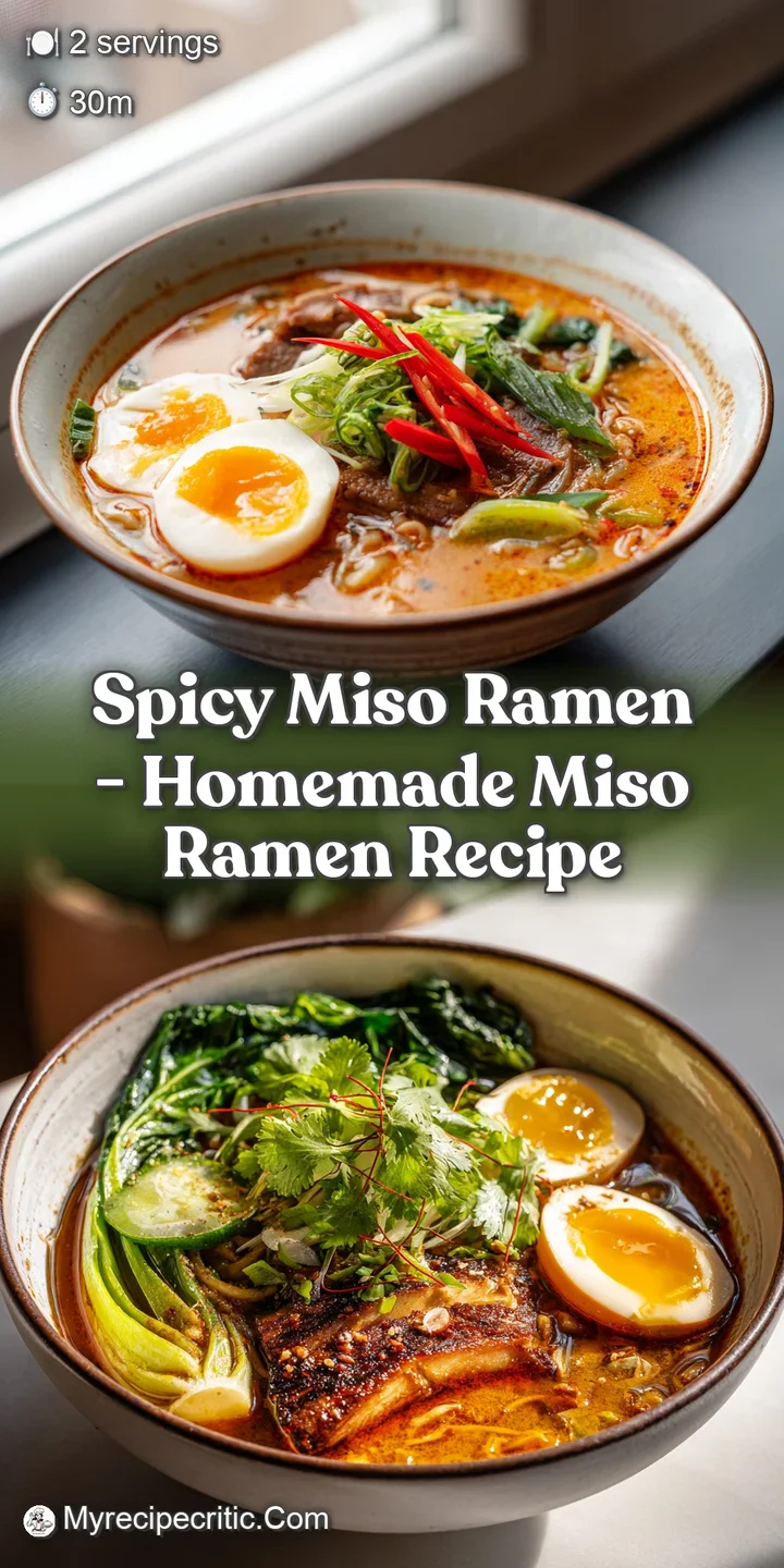 Close-up of a creamy miso broth with perfectly cooked noodles, topped with sliced pork and a bright red chili.