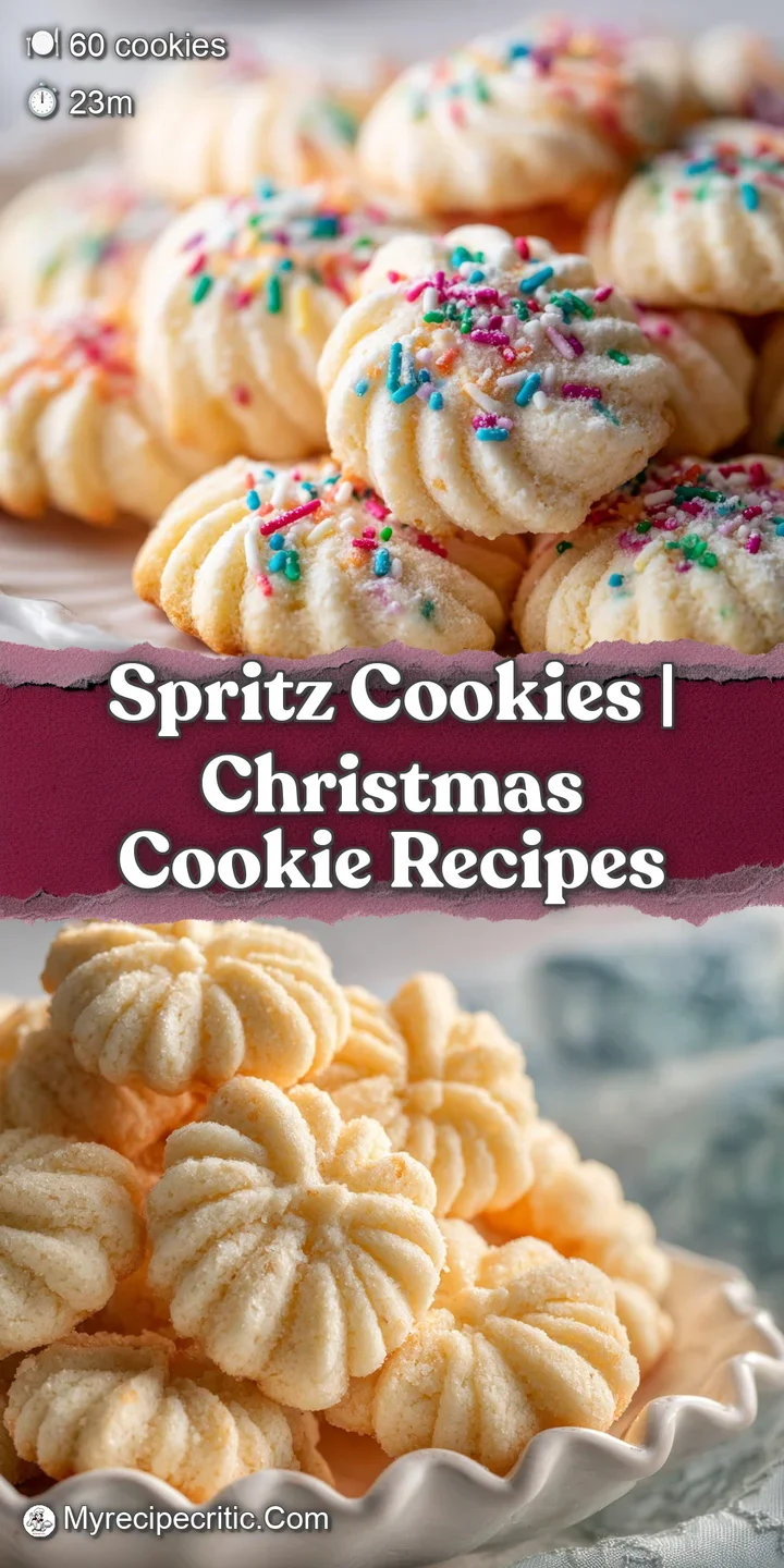 Close-up of a buttery, star-shaped spritz cookie. Crisp edges dusted with colorful nonpareils. Sweet, melt-in-your-mouth.