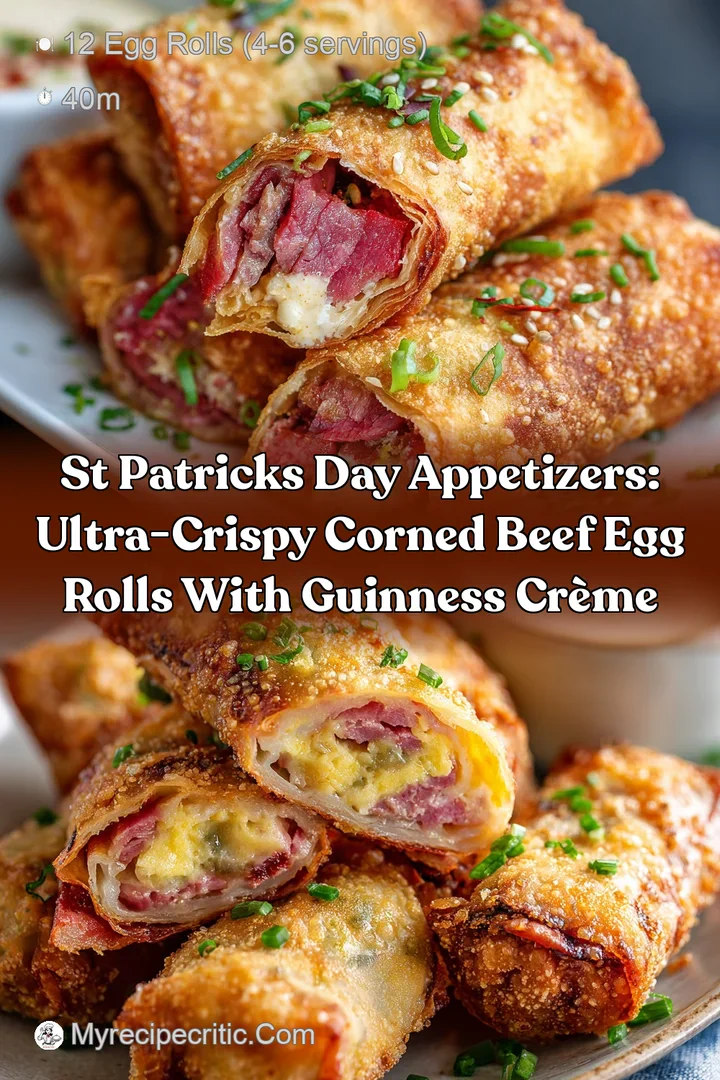 St Patricks Day Appetizers: Ultra-Crispy Corned Beef Egg Rolls with Guinness Cr&egrave;me
