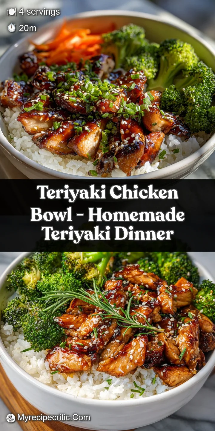 Close-up of juicy teriyaki chicken pieces glistening with a rich, dark sauce, contrasting with the white fluffy rice.