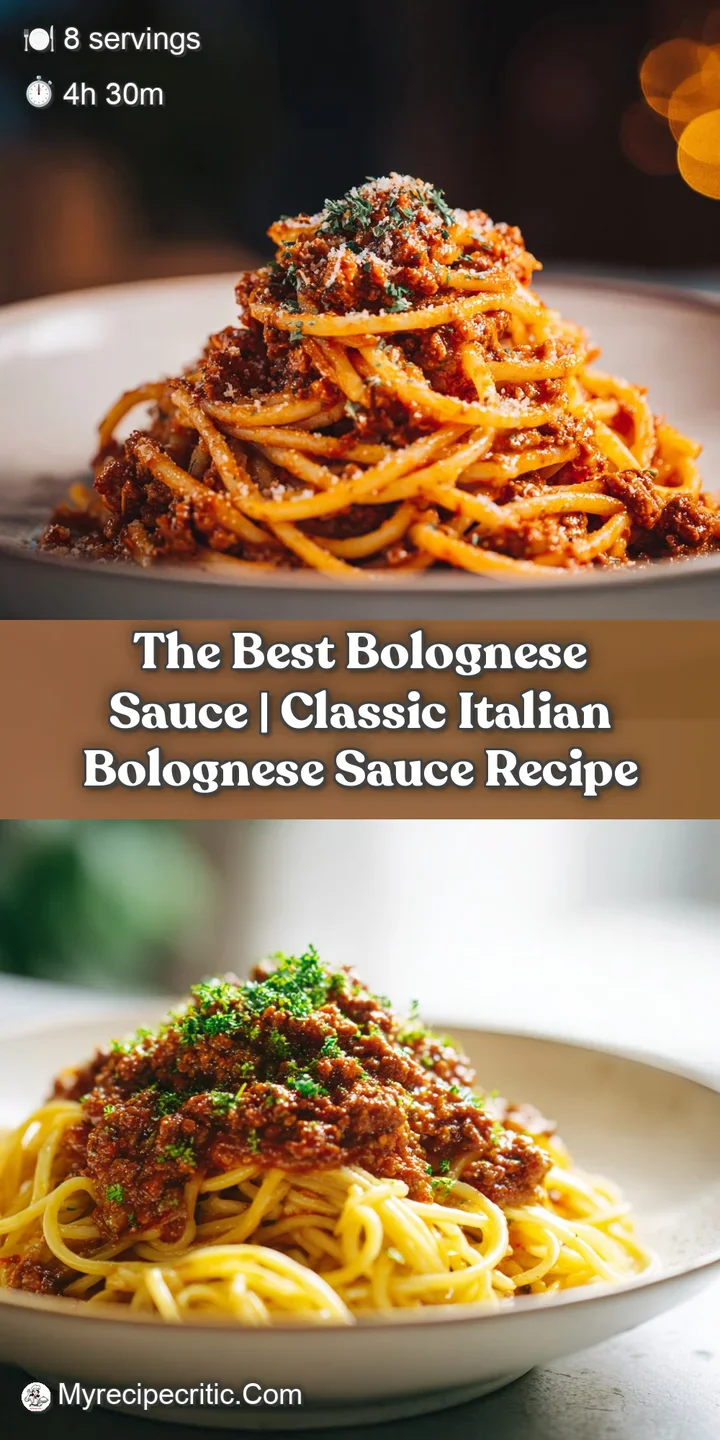 Close-up of thick, savory Bolognese sauce clinging to strands of perfectly cooked pasta, with subtle herb flecks.