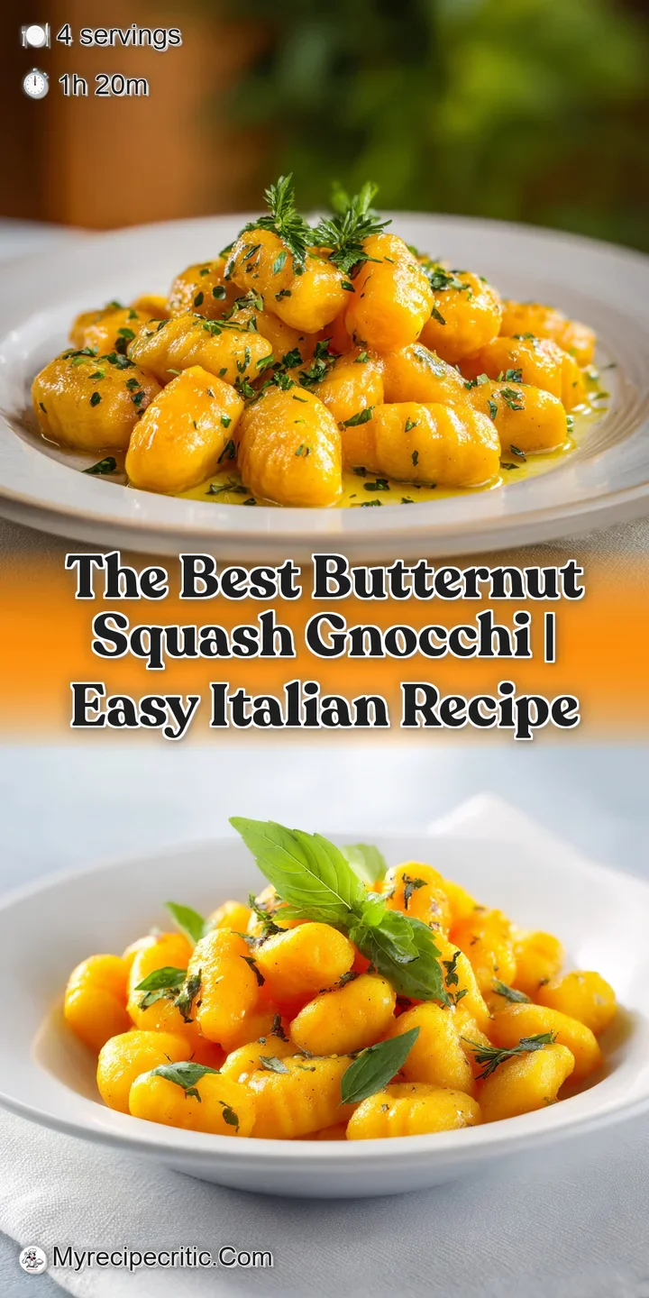 Close-up of soft, golden butternut squash gnocchi, glistening with savory butter sauce, inviting you to taste its rich, co...