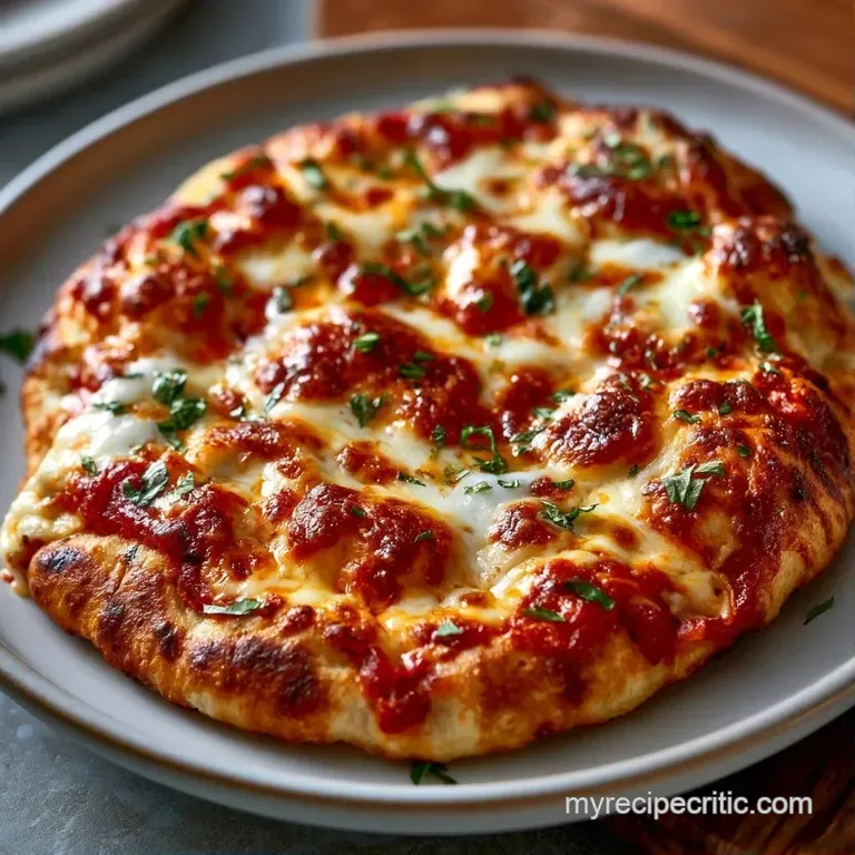 Golden flatbread slices with melted mozzarella and fresh basil on a white ceramic plate with a side of olive oil