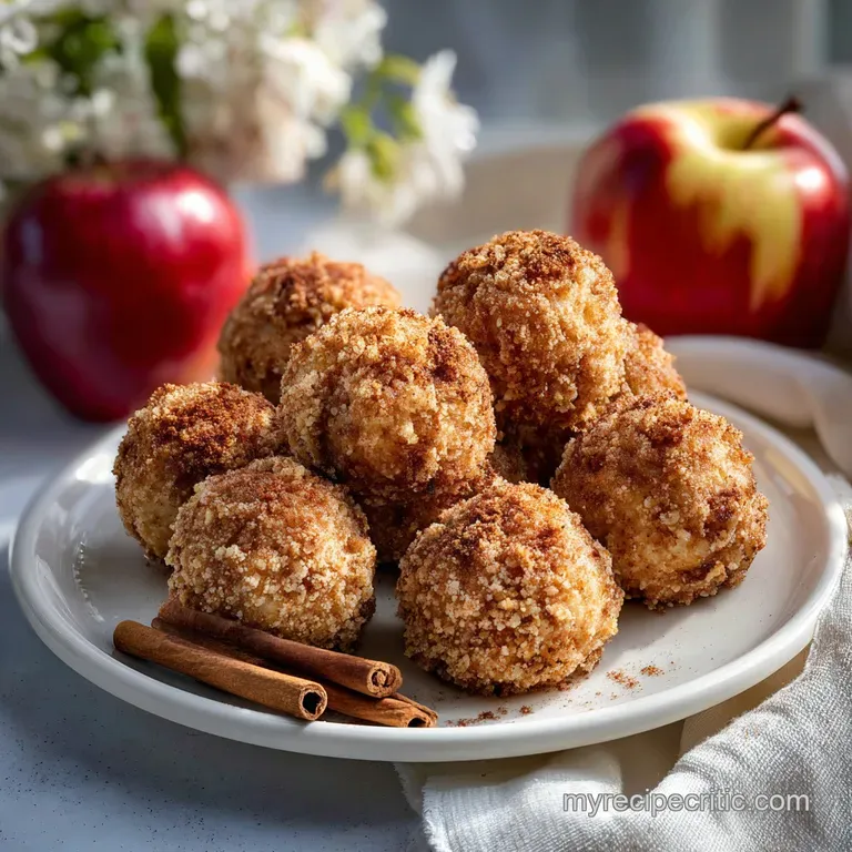 Neatly stacked apple cinnamon bites on a small white plate, cinnamon dusting adding warmth. Simple, appealing, and wholesome.