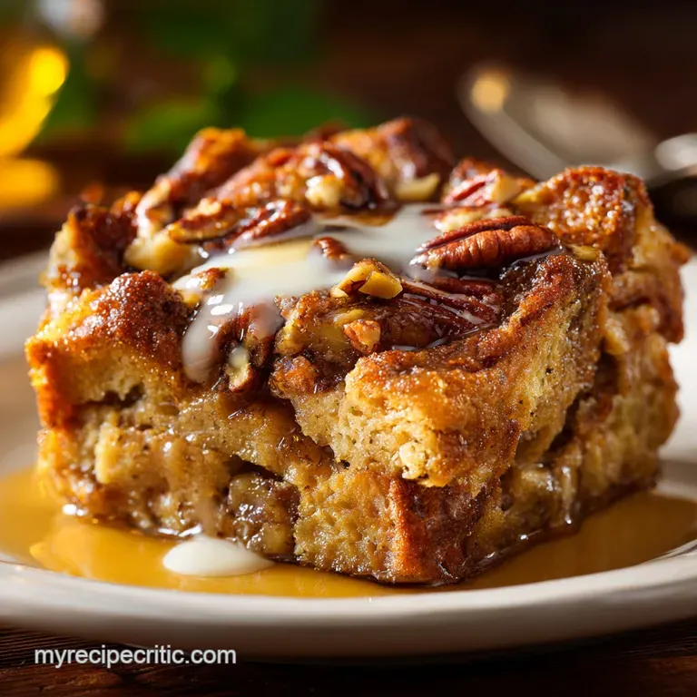 Apple Pecan Bread Pudding with Brown Butter Caramel Sauce (A True Sunday Showstopper) presentation