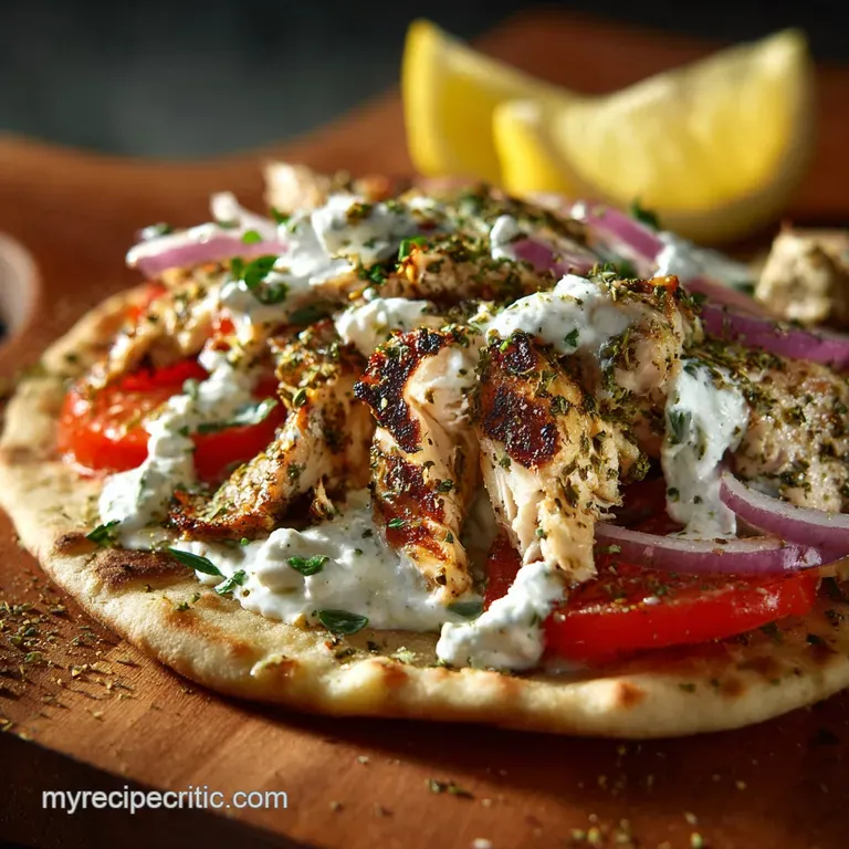 Chicken Gyro Authentic Lemon Oregano Recipe with Homemade Tzatziki presentation