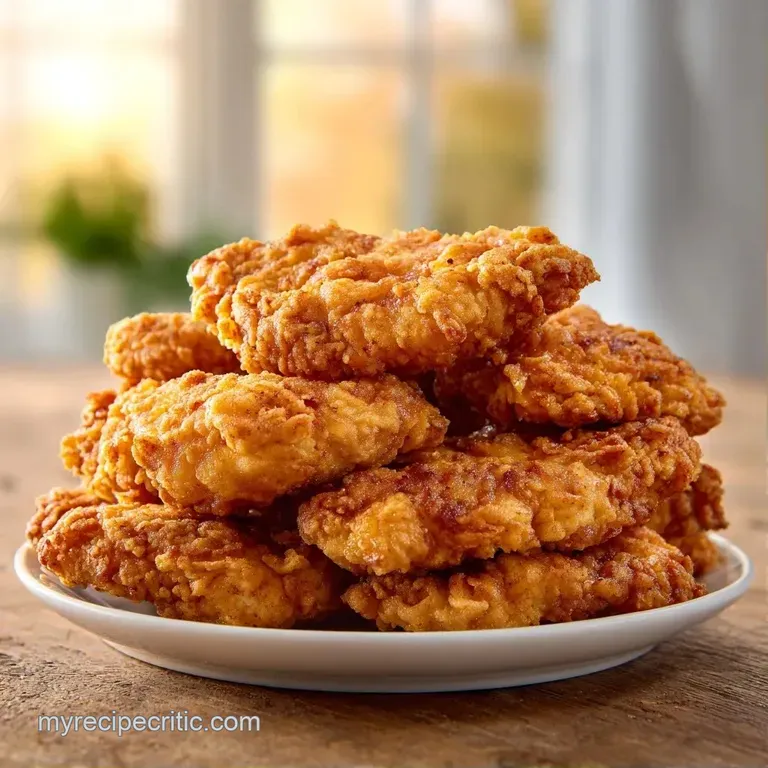 Golden breaded strips arranged neatly on a ceramic plate next to a small bowl of honey mustard and fresh herbs.