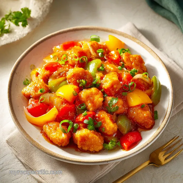 Crispy, glazed chicken atop fluffy white rice, garnished with bright green scallions and a sprinkle of sesame seeds.