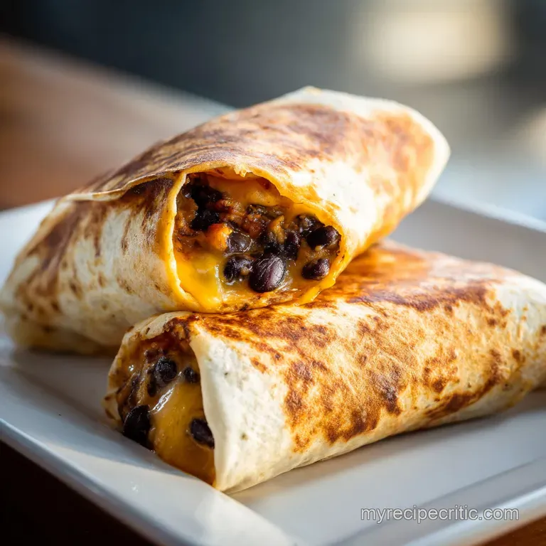 Sliced wraps revealing hearty brown beans and melted white cheese, served on a slate platter with fresh cilantro.