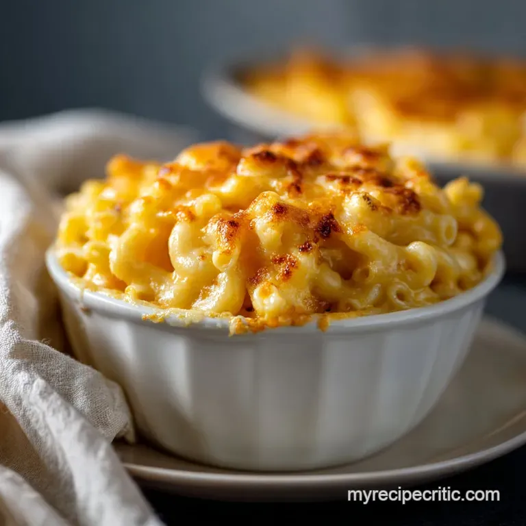 Elegant serving of macaroni and cheese; garnished with fresh parsley and cracked black pepper on a bright white plate, cre...