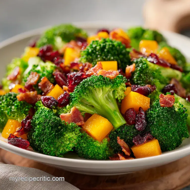Vibrant green florets mixed with red onion and seeds, elegantly plated in a shallow bowl on a marble surface.