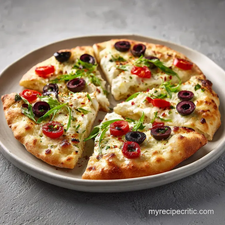 A slice of golden flatbread pizza, drizzled with olive oil, rests on a rustic wooden board.