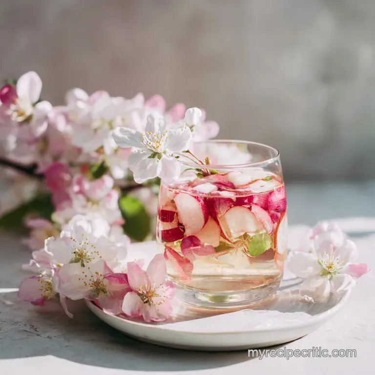Elegant wine glass filled with a light pink sangria, showcasing macerated strawberries, raspberries, and delicate white ed...