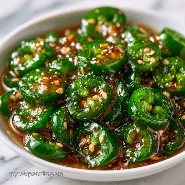 Vibrant green candied pepper slices piled high in a small ceramic bowl beside a block of creamy white cream cheese.
