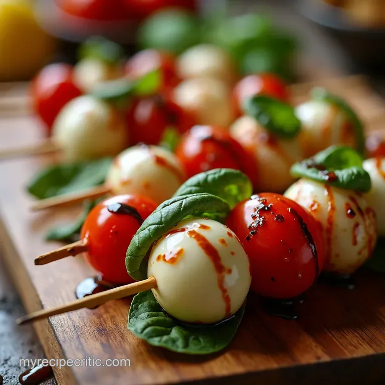 Neapolitan Sunshine on a Stick Ultimate Caprese Skewers with Balsamic Glaze presentation