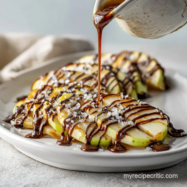 Easy Caramel Apple Slices with Chocolate Drizzle and Sea Salt