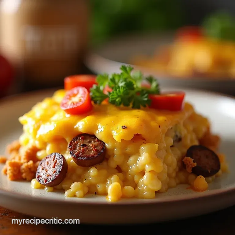 The No Fuss Weekend Warrior Cheesy Sausage Crispy Hashbrown Breakfast Casserole presentation