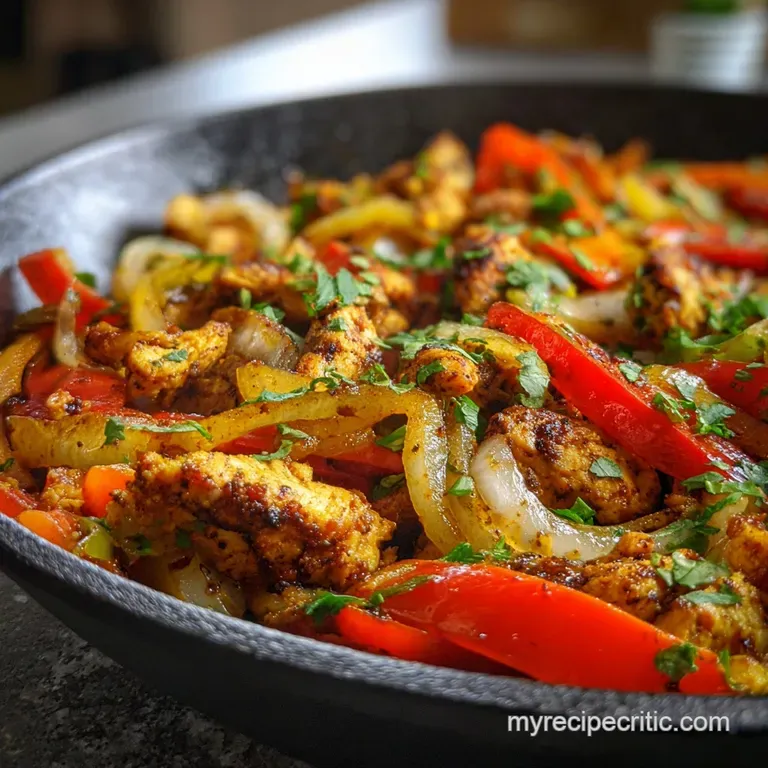 Plated fajita with golden chicken strips, vibrant bell peppers, soft tortillas, and a dollop of sour cream ready to eat.