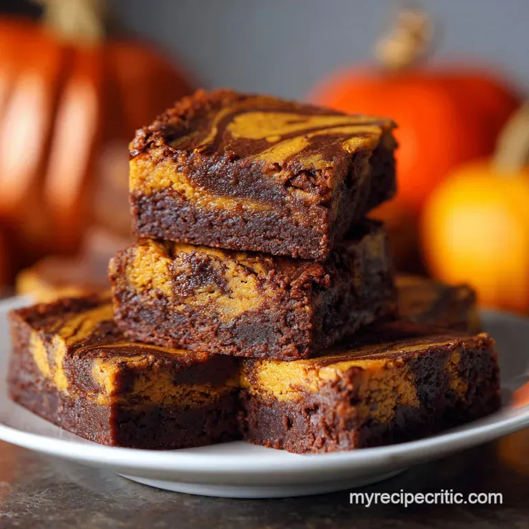 Chocolate Pumpkin Swirl Fudge Brownies: Fudgy Base Cream Cheese Swirl. presentation