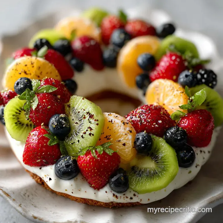 Elegant fruit wreath slices showcasing juicy oranges, plump berries, and refreshing sprigs of fresh mint.